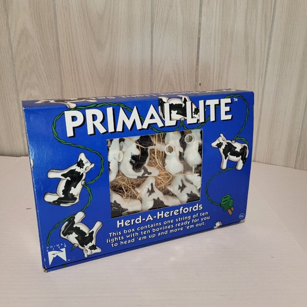 Lot (10) Cow Herd-A-Herefords 1993 Primal Lite 14’ Patio String Light Set New